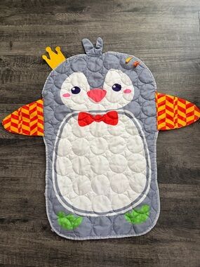 Gray & White Penguin Quilted Play Mat with Red Bow